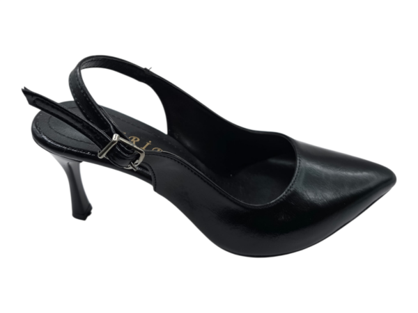 Siyah Slingback Topuklu Ayakkabı Kadın 7 cm Sivri Burun Klasik Şık Model
