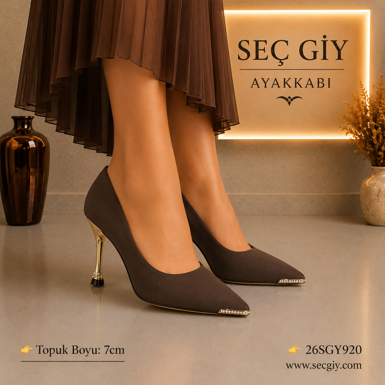 Kadın Acı Kahve Sivri Burun Stiletto – 7 CM İnce Topuklu Klasik Şık Ayakkabı