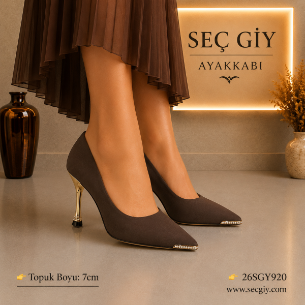 Kadın Acı Kahve Sivri Burun Stiletto – 7 CM İnce Topuklu Klasik Şık Ayakkabı