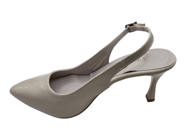 Bej Slingback Topuklu Ayakkabı Kadın 7 cm Sivri Burun Klasik Şık Model