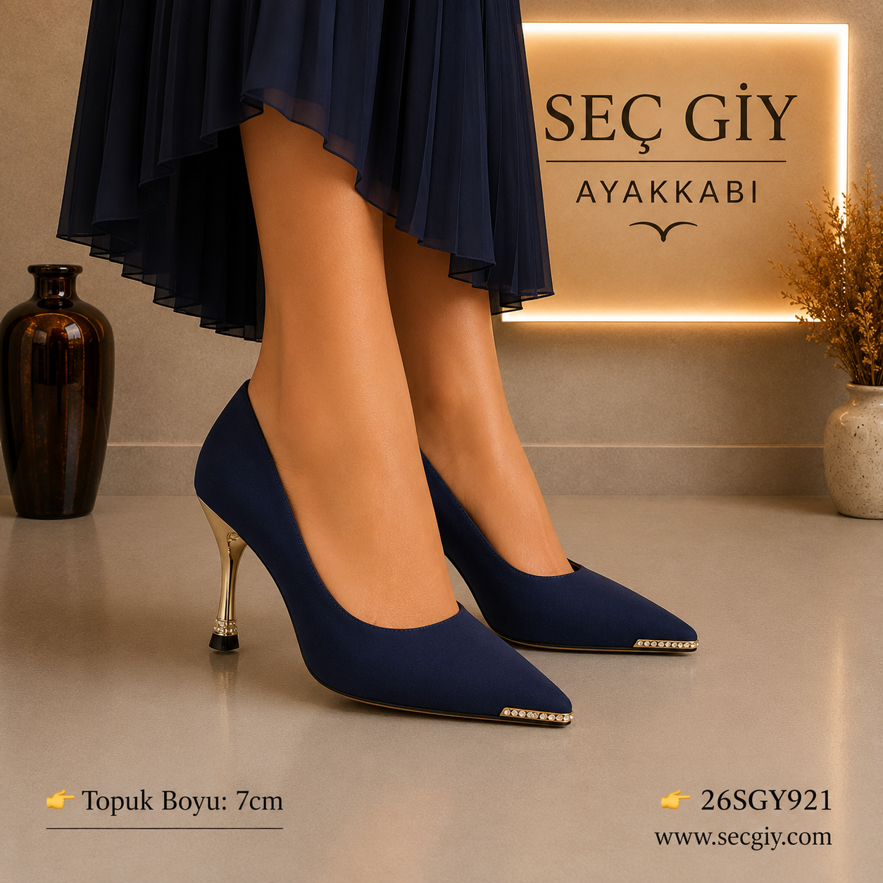 Kadın Lacivert Sivri Burun Stiletto – 7 CM İnce Topuklu Klasik Şık Ayakkabı