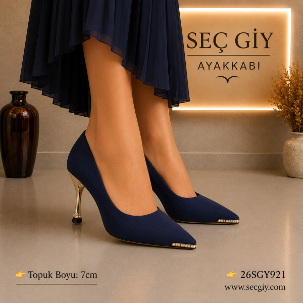 Kadın Lacivert Sivri Burun Stiletto – 7 CM İnce Topuklu Klasik Şık Ayakkabı