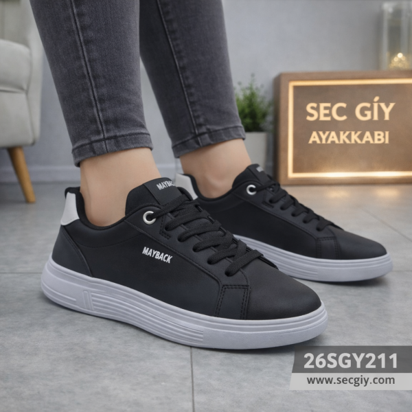Kadın Ayakkabı Siyah Beyaz Taban Günlük Sneaker