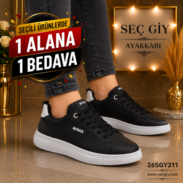 Kadın Ayakkabı Siyah Beyaz Taban Günlük Sneaker