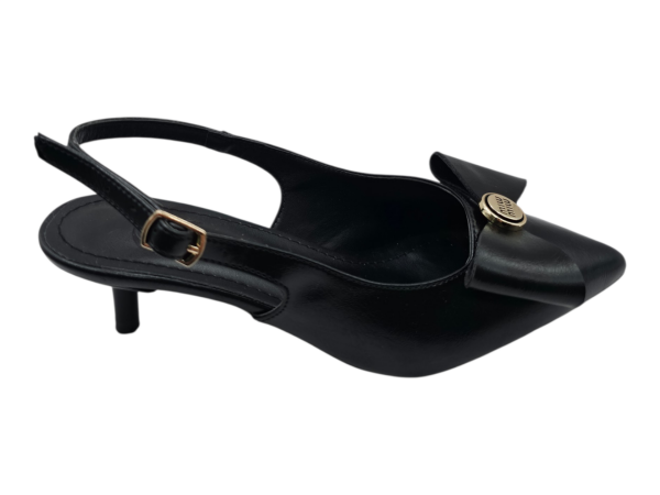 Siyah Düşük Topuk Slingback Ayakkabı Kadın 3 cm Sivri Burun Tokalı Klasik Model