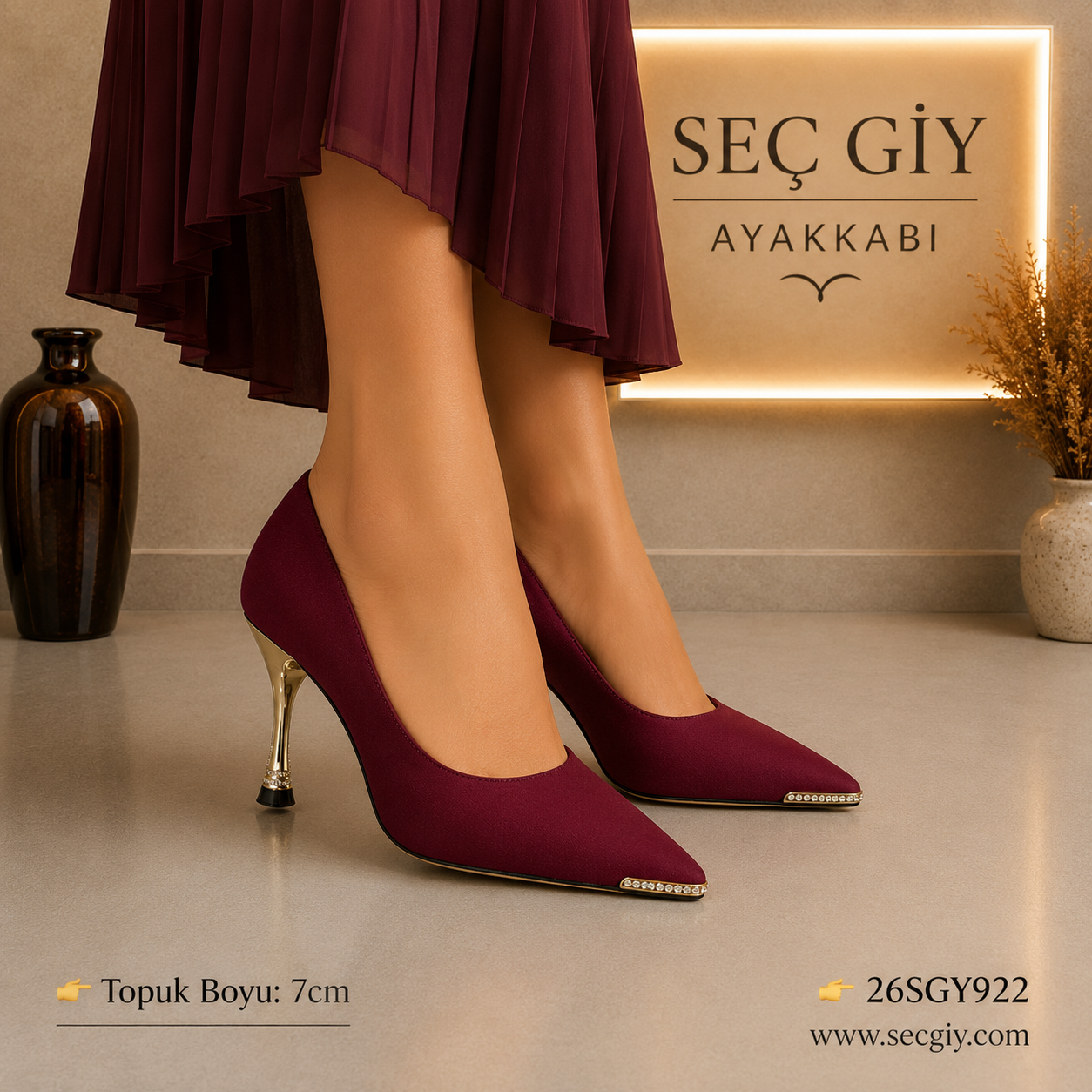 Kadın Bordo Sivri Burun Stiletto – 7 CM İnce Topuklu Klasik Şık Ayakkabı