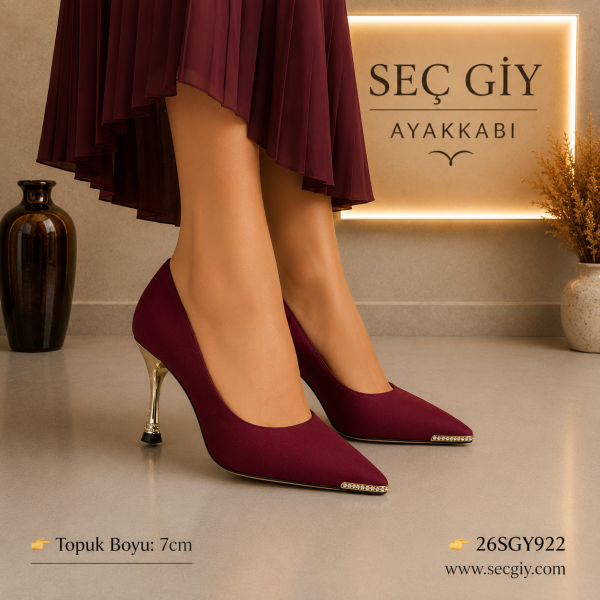 Kadın Bordo Sivri Burun Stiletto – 7 CM İnce Topuklu Klasik Şık Ayakkabı