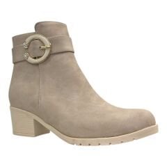 Bej Metal Tokalı Topuklu Kadın Bot