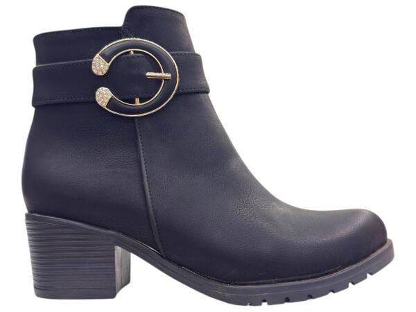 Siyah Metal Tokalı Topuklu Kadın Bot