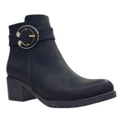 Siyah Metal Tokalı Topuklu Kadın Bot