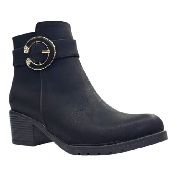 Siyah Metal Tokalı Topuklu Kadın Bot