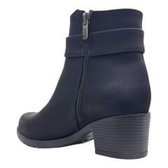 Siyah Metal Tokalı Topuklu Kadın Bot