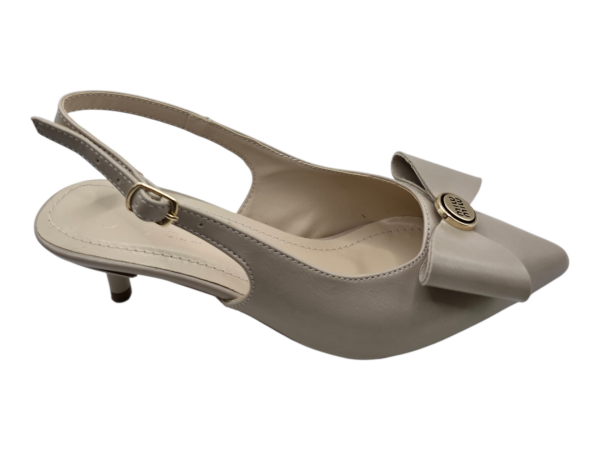 Bej Düşük Topuk Slingback Ayakkabı Kadın 3 cm Sivri Burun Tokalı Rahat Model