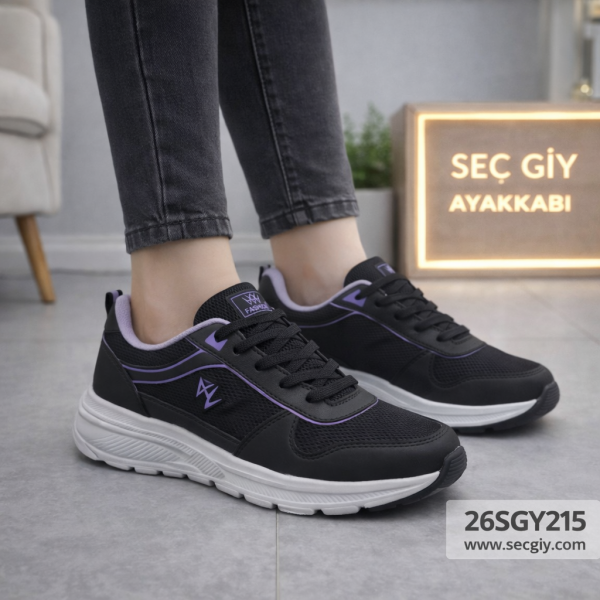 Kadın Siyah Mor Detaylı Spor Ayakkabı Sneaker