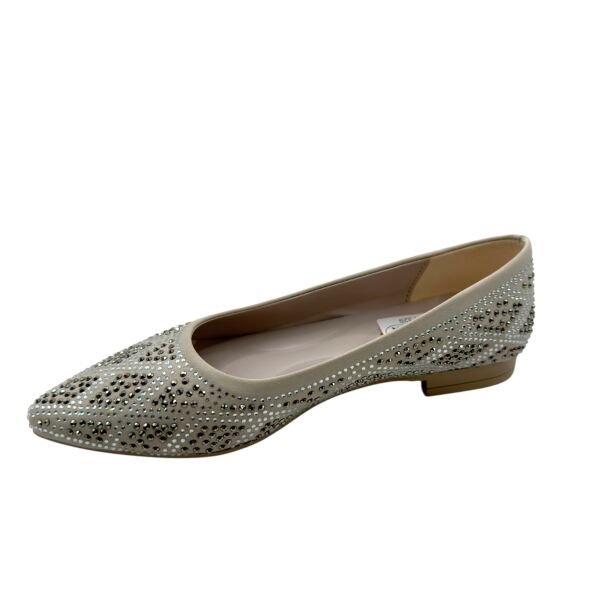 Bej Taşlı Sivri Burun Kadın Babet – Işıltılı ve Zarif Şık Ayakkabı