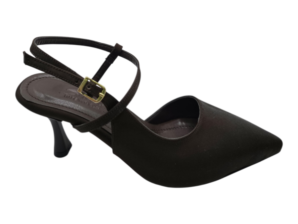 Kahve Çapraz Bantlı Slingback Topuklu Ayakkabı Kadın 7 cm İnce Topuk Şık Model