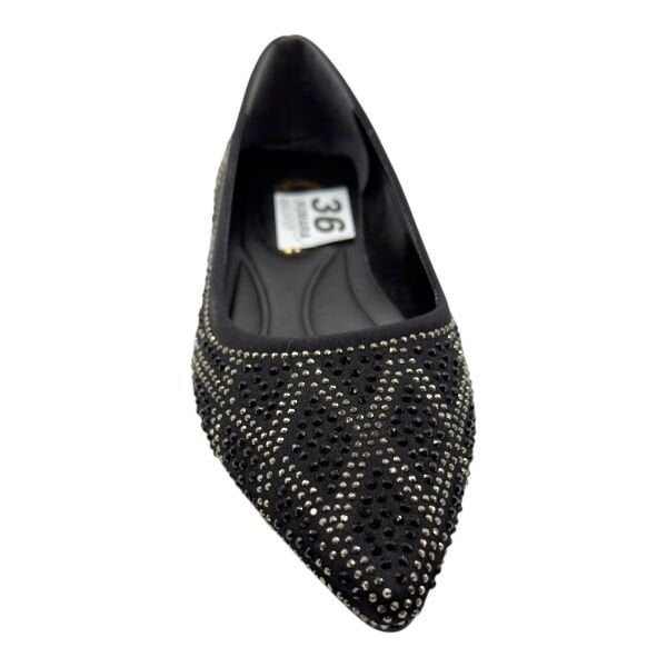 Siyah Taşlı Sivri Burun Kadın Babet – Işıltılı ve Şık Düz Ayakkabı