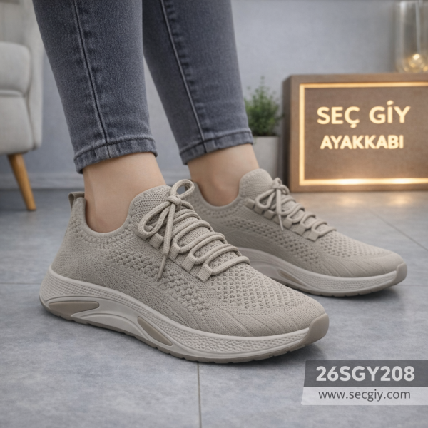 Kadın Ayakkabı Bej Triko Hafif Günlük Spor
