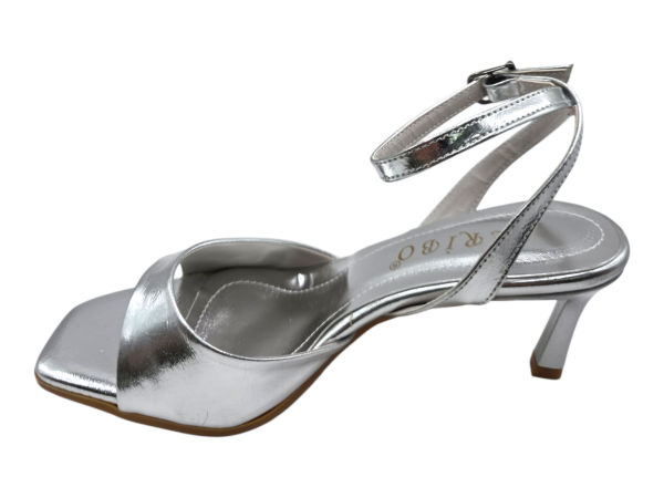 Gümüş Parlak Topuklu Sandalet Kadın 7 cm İnce Topuk Şık Slingback Abiye Model