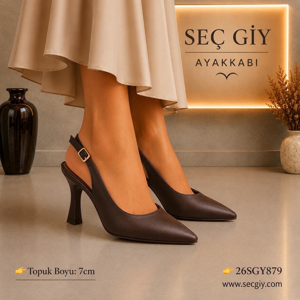 Kadın Acı Kahve Açık Topuklu Stiletto – 7 CM İnce Topuk Şık Ayakkabı |
