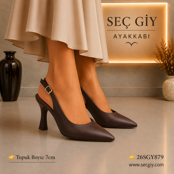 Kadın Acı Kahve Açık Topuklu Stiletto – 7 CM İnce Topuk Şık Ayakkabı |