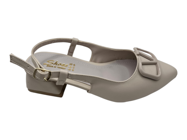 Bej Kemer Tokalı Düşük Topuklu Kadın Ayakkabı 3 cm Rahat Slingback Günlük Şık Model