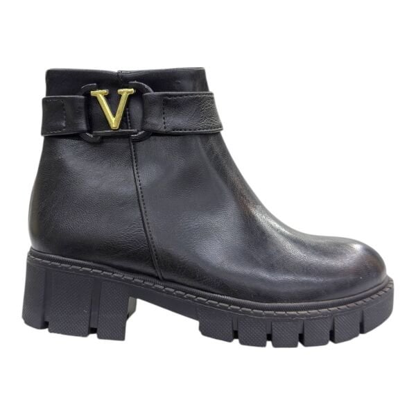 V Tokalı Kalın Taban Kadın Bilek Bot – Siyah