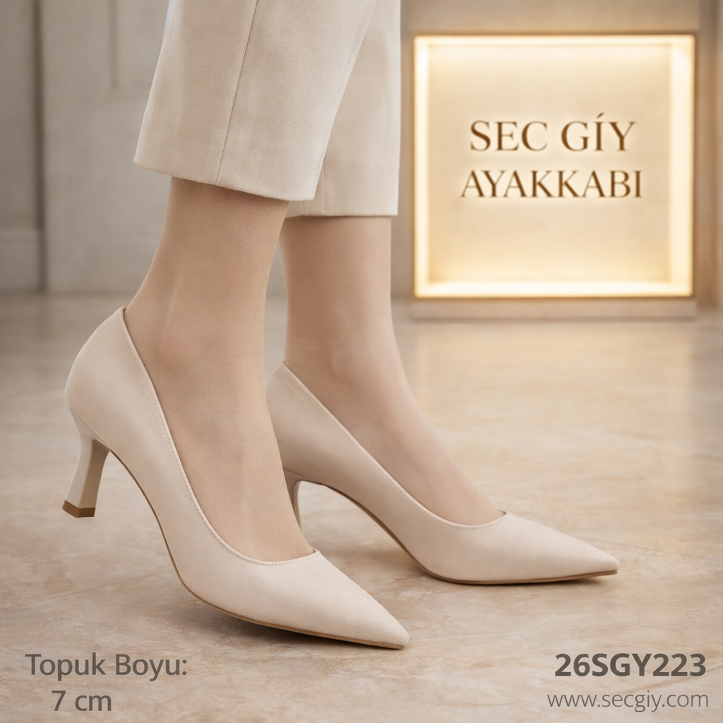 Kadın Bej Stiletto 7 cm Topuklu Ayakkabı