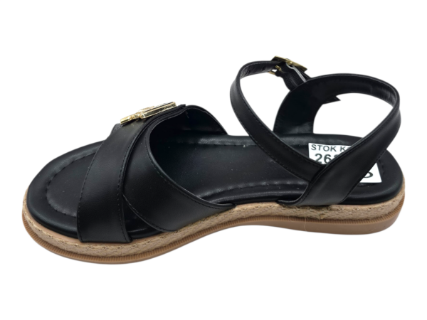 Siyah Düz Sandalet Kadın Hasır Taban Tokalı Günlük Rahat Yazlık Ayakkabı