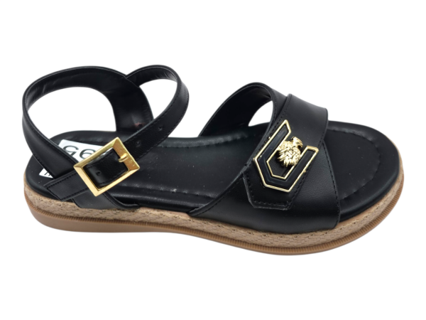 Siyah Düz Sandalet Kadın Hasır Taban Tokalı Günlük Rahat Yazlık Ayakkabı