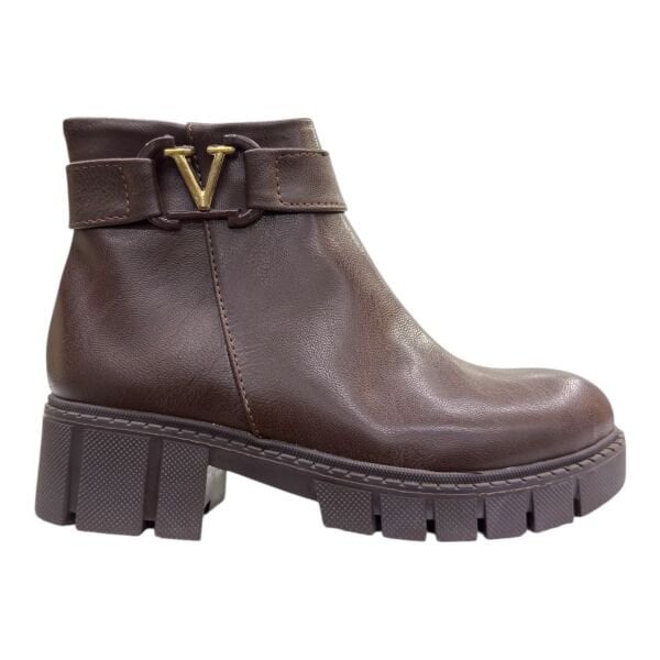 V Tokalı Kalın Taban Kadın Bilek Bot – Kahve