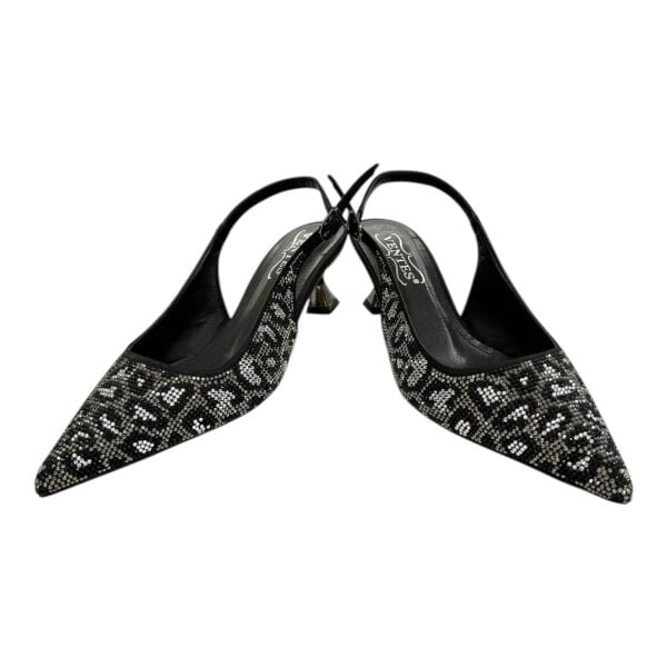 Siyah Taşlı Leopar Desenli  Stiletto - Fındık topuk