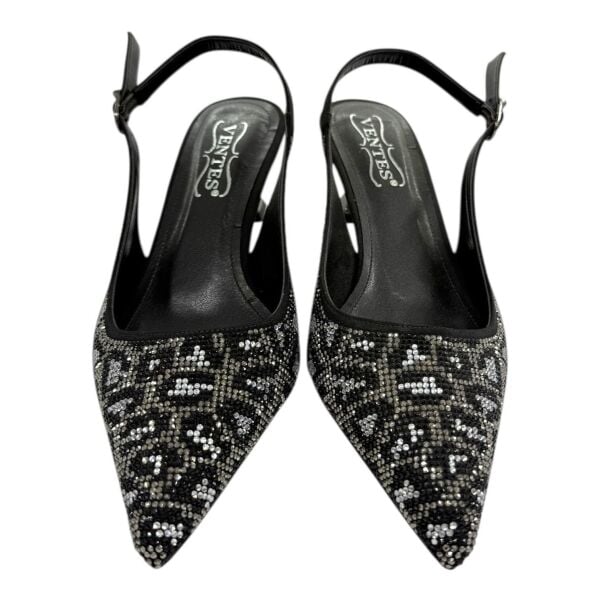 Siyah Taşlı Leopar Desenli  Stiletto - Fındık topuk