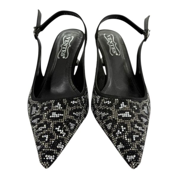 Siyah Taşlı Leopar Desenli  Stiletto - Fındık topuk