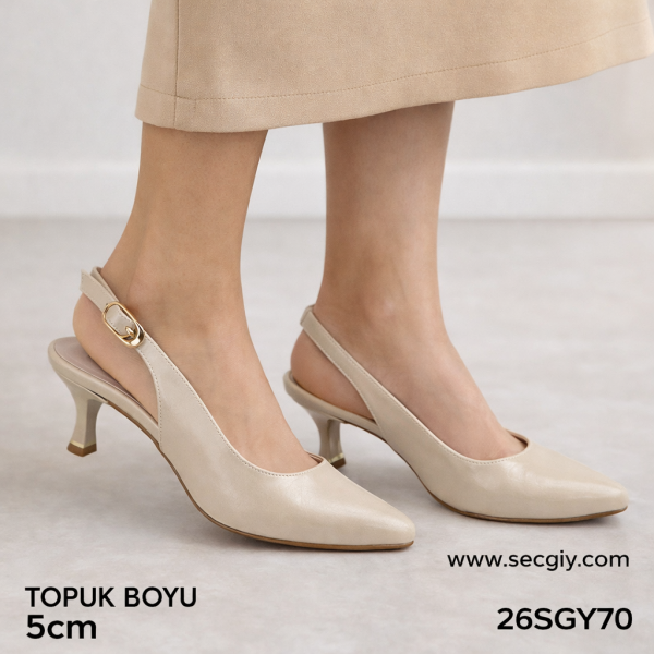 Bej Arkası Açık Bayan Topuklu Ayakkabı – 5 cm Rahat ve Şık Günlük Model
