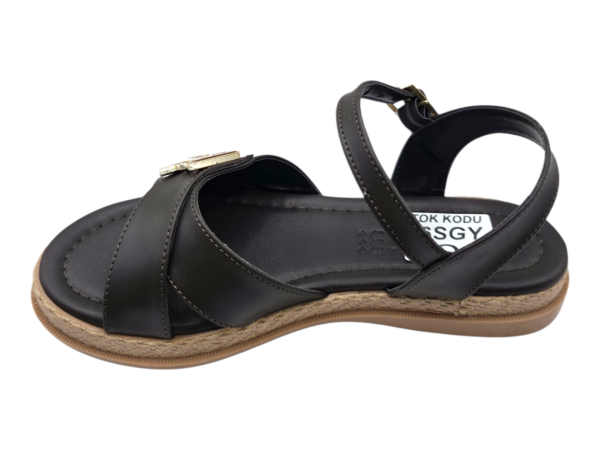 Kahverengi Düz Sandalet Kadın Hasır Taban Tokalı Günlük Rahat Yazlık Ayakkabı