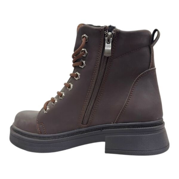 Kahverengi Bağcıklı Yan Fermuarlı Kadın Bilek Botu Kalın Topuk