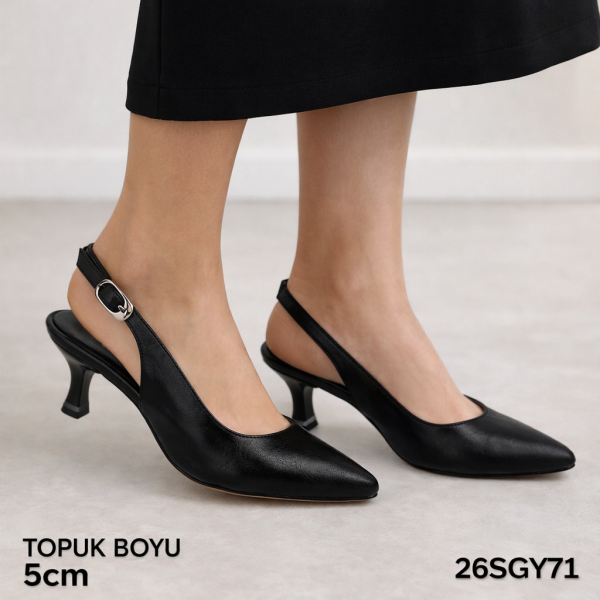 Siyah Arkası Açık Bayan Topuklu Ayakkabı – 5 cm Rahat Günlük Şık Model