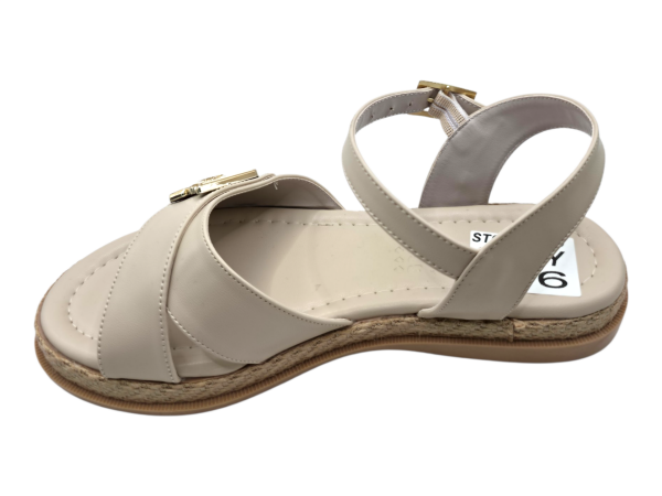 Bej Düz Sandalet Kadın Hasır Taban Tokalı Günlük Rahat Yazlık Ayakkabı