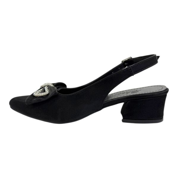 Taş Detaylı Fiyonklu Siyah Topuklu Ayakkabı