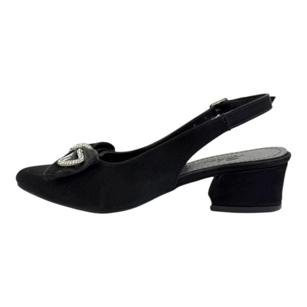 Taş Detaylı Fiyonklu Siyah Topuklu Ayakkabı