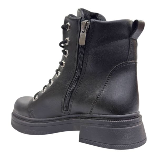 Siyah Bağcıklı Yan Fermuarlı Kadın Bilek Botu Kalın Topuk