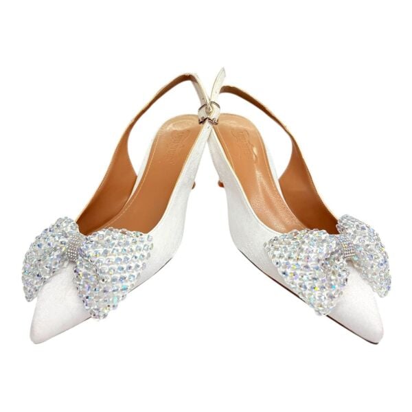 Beyaz Işıltılı Kurdeleli  Stiletto- Fındık topuk