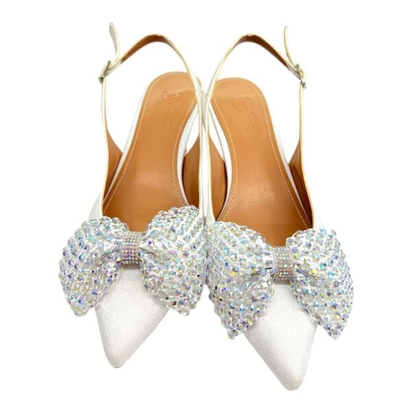 Beyaz Işıltılı Kurdeleli  Stiletto- Fındık topuk