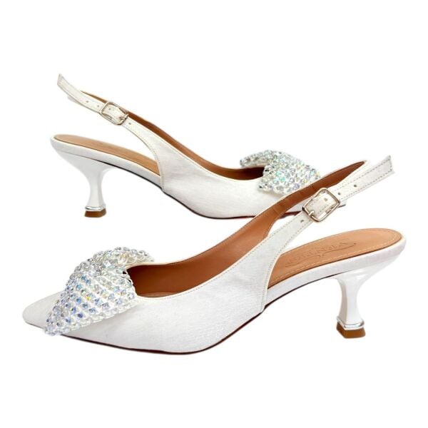 Beyaz Işıltılı Kurdeleli  Stiletto- Fındık topuk