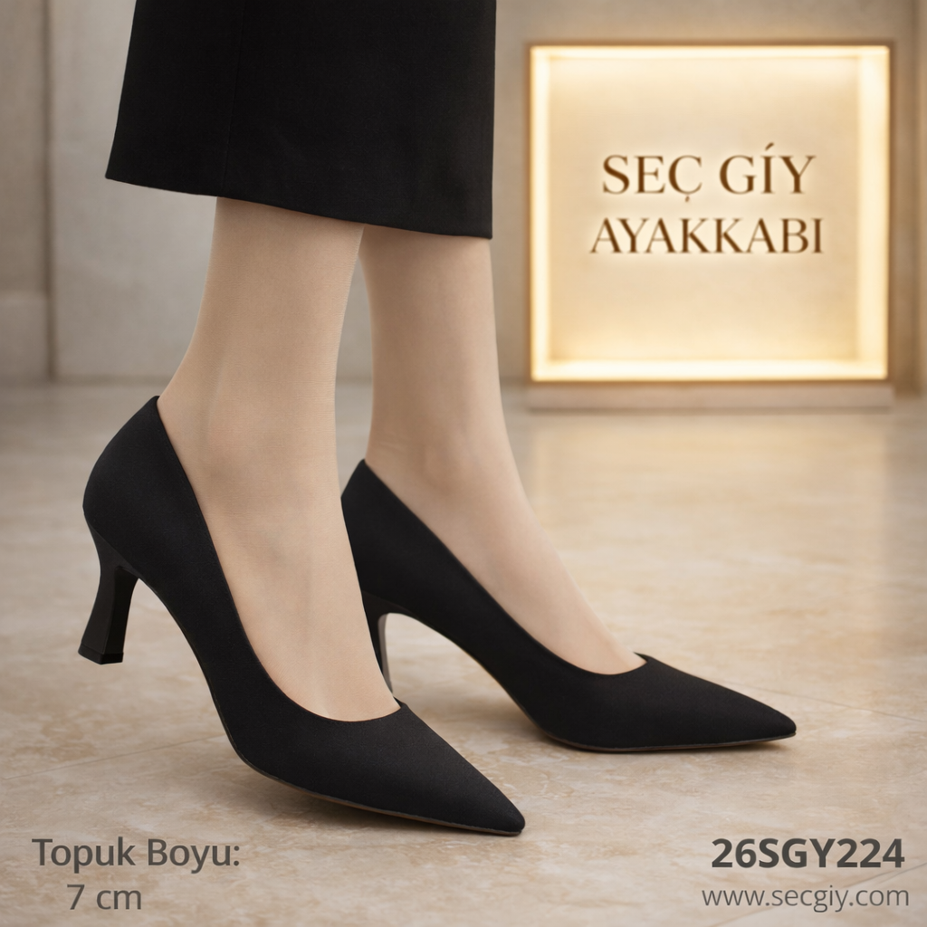 Siyah Kadın Stiletto 7 cm Topuklu Klasik Ayakkabı