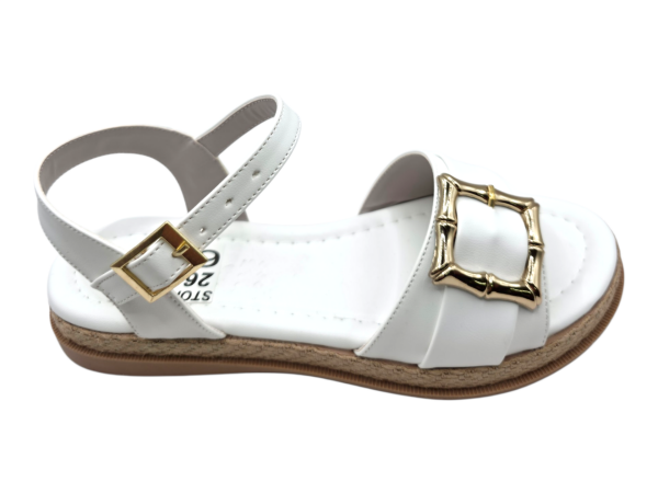 Beyaz Düz Sandalet Kadın Hasır Taban Tokalı Günlük Rahat Yazlık Ayakkabı