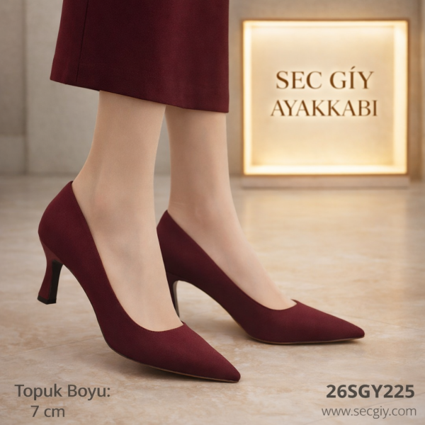 Bordo Kadın Stiletto 7 cm Topuklu Klasik Ayakkabı