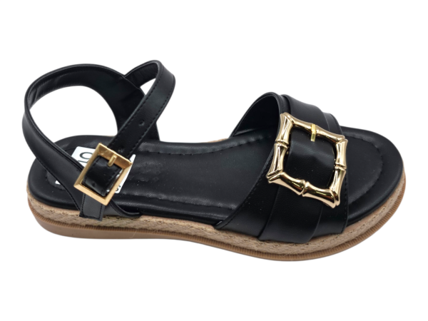 Siyah Düz Sandalet Kadın Hasır Taban Tokalı Şık Günlük Yazlık Ayakkabı