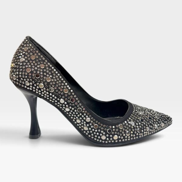 Siyah Taşlı Kadın Stiletto 8 cm Topuklu Abiye Ayakkabı